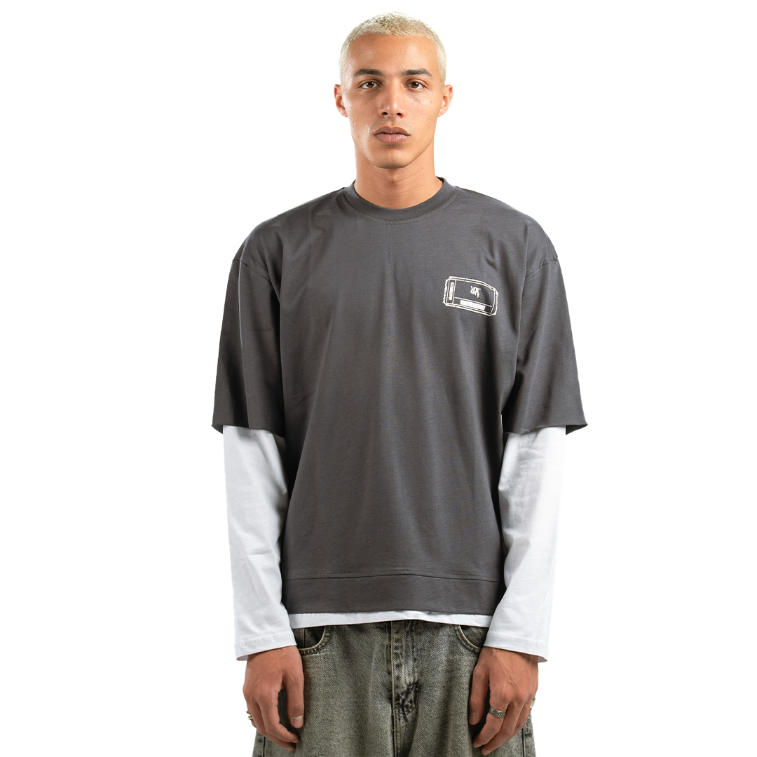 Dark Grey Ticket Double-Sleeve Shirt