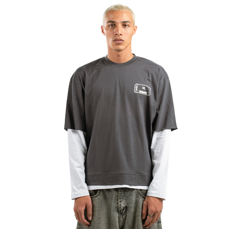 Dark Grey Ticket Double-Sleeve Shirt