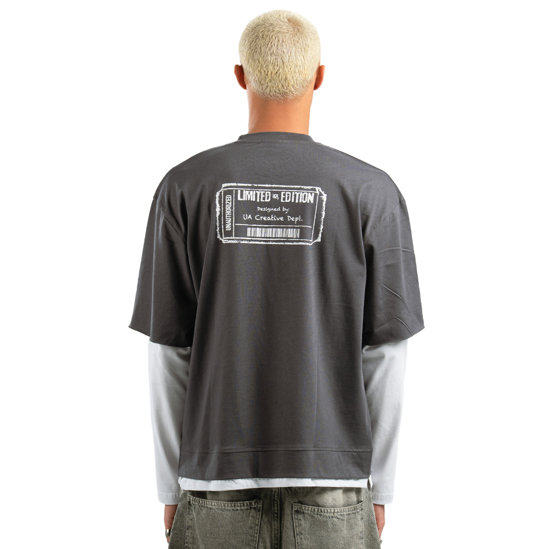 Dark Grey Ticket Double-Sleeve Shirt
