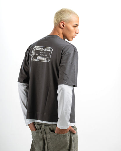 Dark Grey Ticket Double-Sleeve Shirt