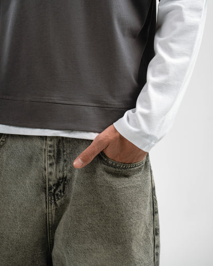 Dark Grey Ticket Double-Sleeve Shirt
